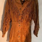 Vintage Women's Fringed Suede Leather Dress in Tan size 8 never worn Brown Photo 0