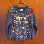 Lisa International Funny Ugly‎ Christmas Sweater Pullover Long Sleeve Size L Blue Size L Photo 2