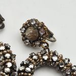 Vintage Miriam Haskell Dangling Faux Pearl & Rhinestones Hoop Clip Photo 2