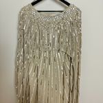 Mac Duggal  Embellished Beaded Column Cape Gown in Champagne Size US 16 Photo 4