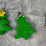 Christmas Tree Drop Earrings Set Of 2 Handmade Polymer Clay & Silver Photo 7
