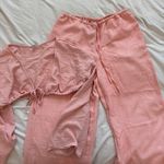 Textured Linen Summer Trouser Pants And Matching Top Pink Photo 0