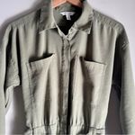 Nine West Long Sleeve Utility Olive Green Tie Waist Jumpsuit Size Medium Photo 7