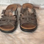 Clarks Brown Leather Mules with Comfort Footbed size 10M adjustable Velcro strap Photo 1