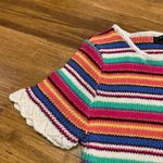 Romeo + Juliet Couture Knit Top Womens Size Medium Striped Rainbow Crochet Trim Photo 1