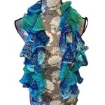 Handmade Teal & Green Crocheted Ruffle Scarf Photo 1