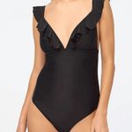 J.Crew Ruffle Girly Minimalist UPF 50+ One Piece Swimsuit Flattering Black XS Photo 0