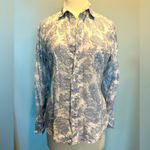Frank & Eileen  100% Linen Paisley print button up long sleeve blue shirt Med Photo 14