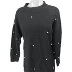 Fore Women's Black Long Sleeve Pearl Beaded Knit Mock Neck Sweater Tunic Top S Photo 0
