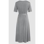 Cider Solid Belted Knitted Midi Dress in Grey Photo 1