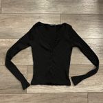 Brandy Melville Black Ribbed Button Up Long Sleeve Top Basic Soft Photo 1