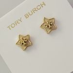 Tory Burch New Auth. Kira 18K-Gold-Plated & Beige Enamel Logo Star Stud Earrings Photo 0