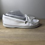 Minnetonka  White Kilty Fringe Moccasins Womens 10 Western Boho Boat Sole Shoes Photo 2