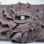 ILI New York Leather Wristlet Wallet Clutch Dark Brown Plum Rosette Photo 4