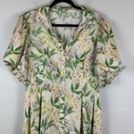 MELLODAY  Floral Midi Dress XL Green Puff Sleeve Button Cottage‎ Prairie Fairy Photo 2