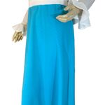 VINTAGE 1970'S TURQUOISE BLUE AND WHITE RUFFLE MAXI DRESS (S/M) Photo 8
