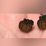 Wooden Pumpkin Cute Fall Stud Handmade Unique Earrings Photo 2