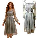Gray Midi Dress‎ Long Sleeve Floral Embroidered Party Cocktail Evening Photo 1