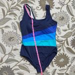 Swimsuits for All One Piece Swimsuit Colorblock Stripes 18 New Blue Photo 2