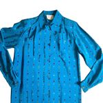 Vintage 100%Silk Midi Shirtdress‎ Women 4 Blue Geometric Shapes Print Retro Photo 12