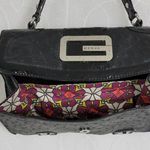 Guess Womens Shoulder Bag Black Ostrich Embossed Faux Leather Accordion Clutch Photo 54