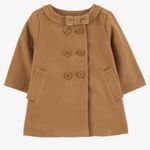 OshKosh Stylish tan pea coat with double-breasted buttons. Features a charming bow accent. Perfect for keeping warm. Photo 0