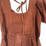 Band of the Free Brown Short Puff Sleeve Square Neck Blouse Women Sz S Photo 5