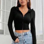 SheIn PETITE Zip Up Drawstring Crop Hoodie Black / Petite L(8/10) Photo 3