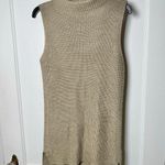 Tribal Chunky Knit Mock Neck Sleeveless Tank Tan Long Tunic Sweater Small Chic Photo 0