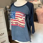 Baseball Shirt American Flag Stars Stripes Womens Medium Cotton Top Smoke Rise Photo 3