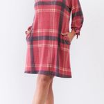 Boutique Gilli Plus Retro Dusty Red Plaid Relaxed Soft Mini Dress 1X Photo 0