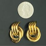 Vintage Gold Tone Grooved Tube Interlocking Knot Modern Chunky Clip On Earrings Photo 3