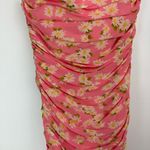 Moschino Floral Daisy Print Strapless Dress Sz 8 Pink Ruched Bodycon Photo 4