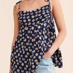 Free People Womens Molly Floral Top XS Navy and Cream Photo 0