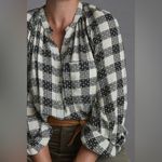 Anthropologie Pilcro Black‎ Plaid Wool Blend Long Sleeve Stitch Button Down Shirt Size XS Photo 11