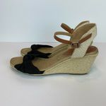 Lucky Brand Lucky Brand Espadrilles Wedge Sandals 9.5 Black Knotted Canvas Raffia Krizhy Photo 4