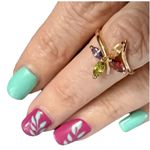 Crystals By Swarovski 14k Gold Overlay 4 Stone Marquise Multicolor Ring NEW Purple Photo 0