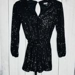 Midnight Doll  Black Full Sequin Shorts Romper Tie Waist Sz XS Long Sleeve Photo 0