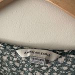 American Eagle Green Ditsy Floral Wrap Peasant Puff Festival Crop V-Neck Top Photo 3