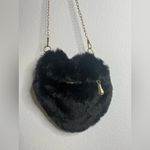 Fuzzy Black Heart Shaped Faux Fur Crossbody Chain Bag Fashion Purse NWOT 9” Wide Photo 2