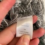 EUC New York & Company women’s gray white cowl neck fringe stripe poncho sweater Photo 4