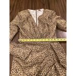 Miss Circle Asymmetrical Leopard Metallic Mini Long Sleeve V Neck Ruched Dress S Brown Photo 7
