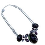 Silvertone Faceted Abalone Shell & Glass Necklace Costume Bold Statement Photo 0