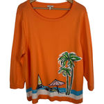Talbots  Beach Sweater Sz XL Orange Cotton Tropical Nautical Palm Tree Summer‎ Photo 0