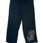Y2K New York and Company Black Embroidered Floral Wide Leg Crop Sweatpants Pants Size M Photo 0