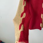 Spiegel Two Tone Cable Knit Braided Sweater Red Tan Long Sleeve Women's L Boho Photo 4