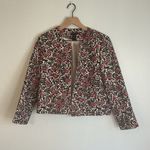 Ann Taylor  Off White Red Floral Bird Embroidered Tapestry Jacket Size M Cropped Photo 1