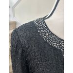 Vintage Old Money Black Silk Faux Pearl Trim Beaded Blazer Evening Jacket Size M Photo 3