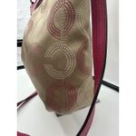 Coach Medium Signature Shoulder Handbag Beige With Hot Pink Leather Trim Photo 12