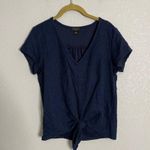 Current Air  Blue V Neck Knotted Hem Short Sleeve Shirt Small Photo 5